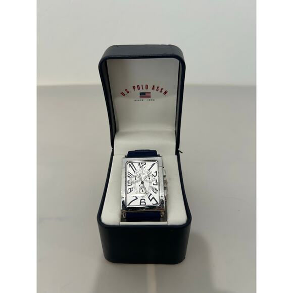 U.S. Polo Assn Men’s Rectangular Watch Blue Strap Silver Dial Since 1890 w/ Box main image 4